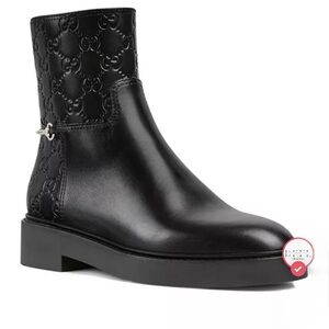 New in box Gucci Embossed Black Ankle Booties run last 2, 36 & 36.5